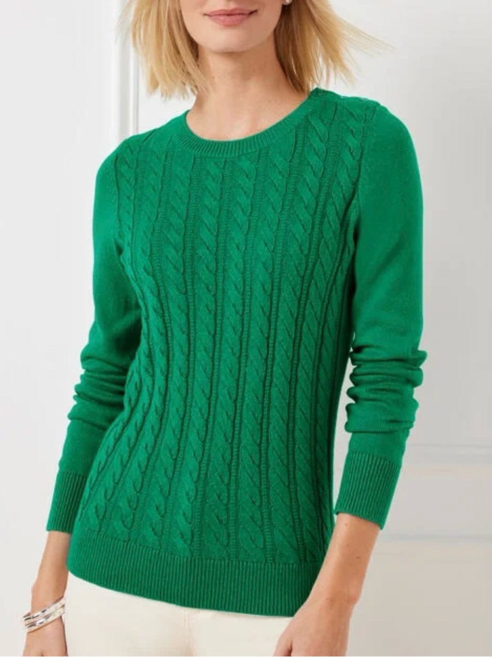 NWT Talbots SOFT CABLE KNIT CREWNECK SWEATER Women Size MP Old Money Preppy